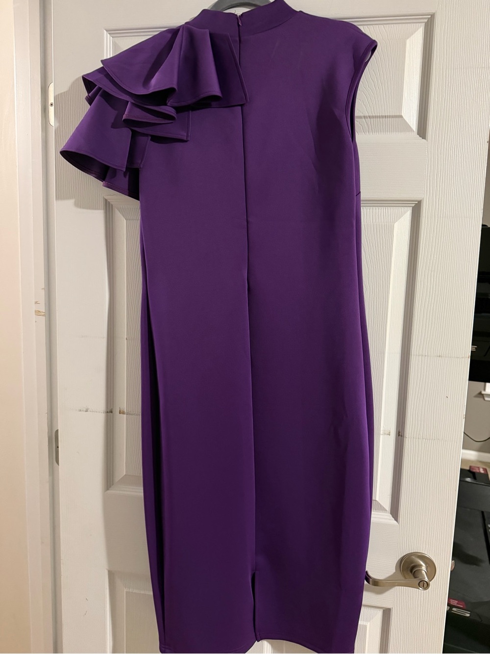 Purple Ruffle One-Shoulder Sheath Dress - Picture 2 of 2